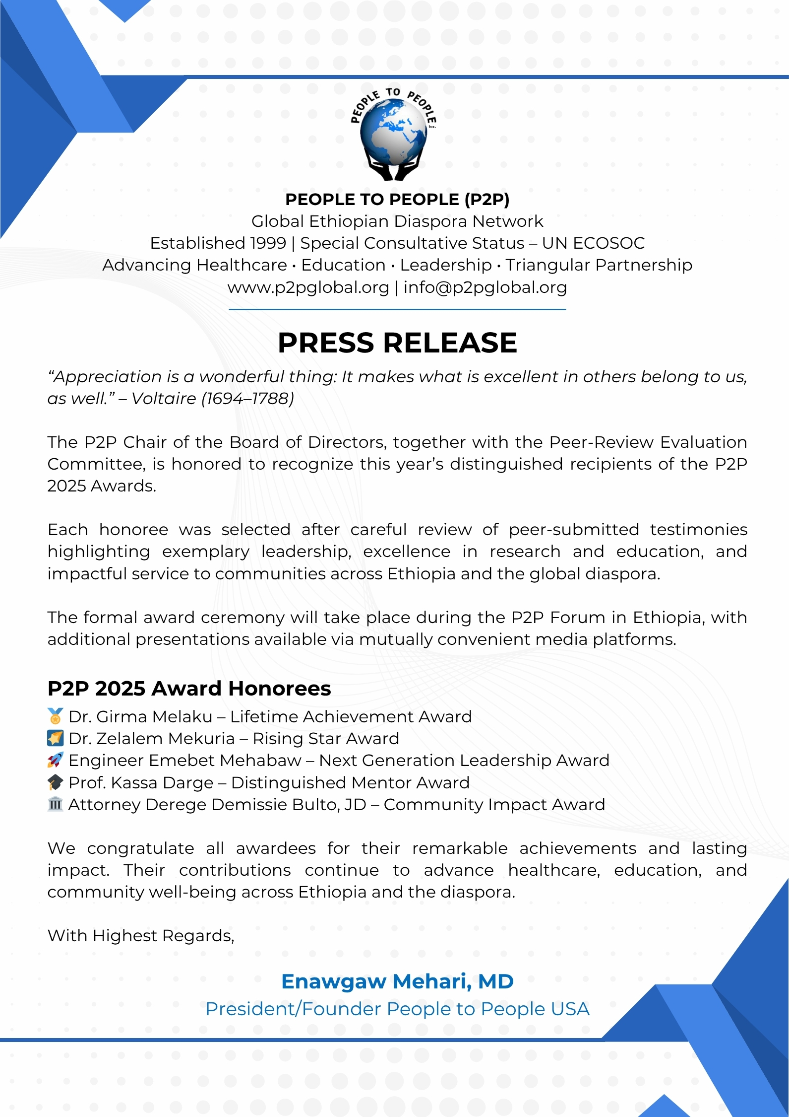 🌍 P2P 2025 Awards – Honoring Excellence